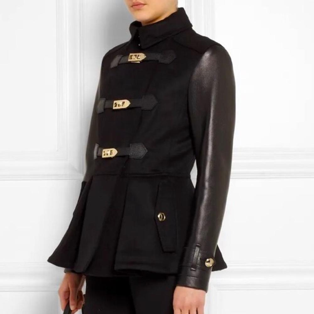 Burberry Wool & Leather Peplum Parka